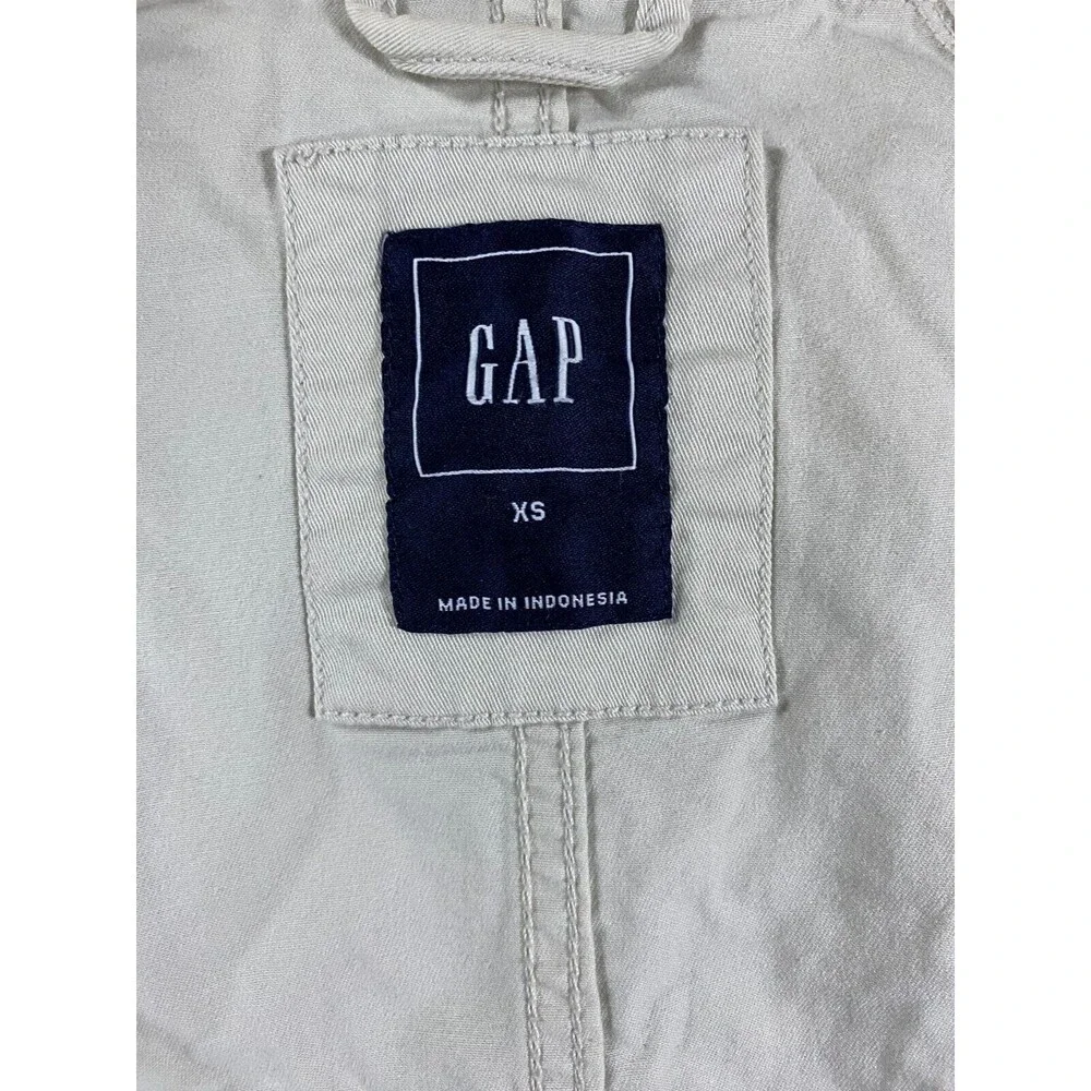 Gap Field Jacket Women's XS Beige Cotton Full Zip Cinched Waist‎ Utility Hooded